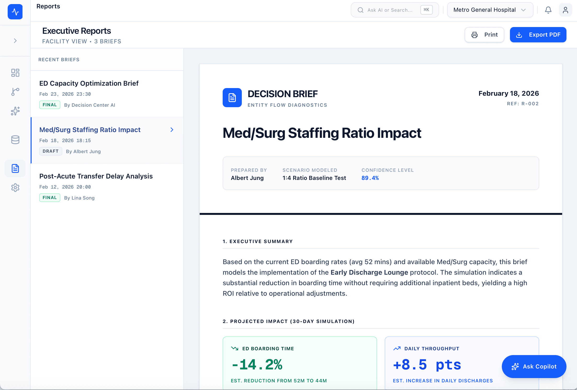 Entity Flow Decision Brief — reports list and brief preview